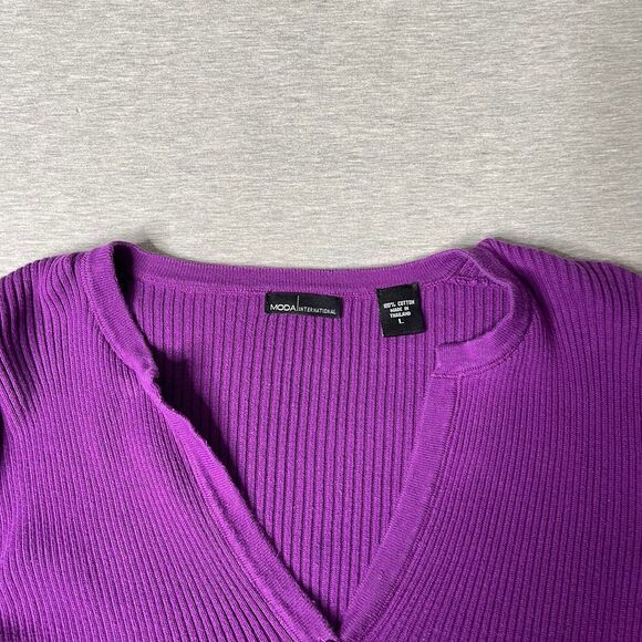 Victorias Secret Moda International Vintage Ribbed Henley Sweater Top - Picture 4 of 6